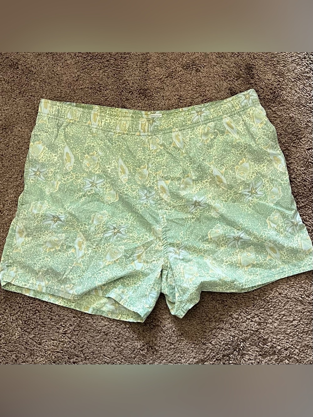 Vintage Castaways Swim Shorts Trunks Green Fish Coral Print Pattern Large